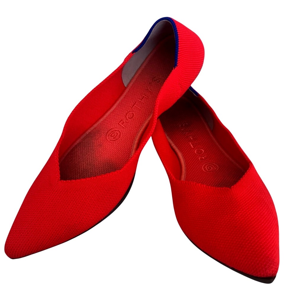 Rothy's The Point Red Ballet Flats Knit Pointed Toe Shoe Sustainable Size 7.5
